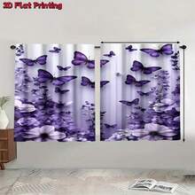 2 PIEZAS Cortinas Semitransparentes con Estampado Floral y Mariposa Púrpura. Bolsillo para Barra sin Taladro, Fácil de Instalar y Deslizar Suavemente. Tela de Poliéster, Secado Rápido, Lavable a Mano y a Máquina. Perfecto para Dormitorio, Sala de Estar, Decoración de Cocina y Divisores de Habitación. - Multicolor 1 - Ver 12