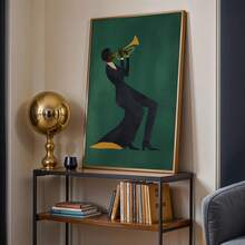 1 pezzo cartellone su tela con cornice/senza cornice verde scuro Jazz Moda Africana Stampa artistica minimalista Musica Africana per decorazione ingresso corridoio, adatto per appartamento, soggiorno, camera da letto decorazione casa moderna - B - Visualizzare 5