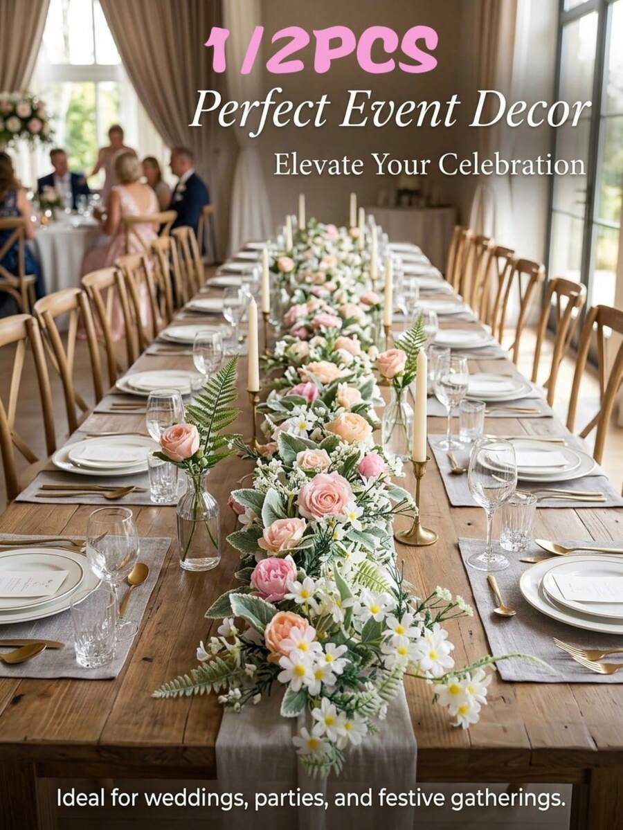 1/2 pièces Guirlande de vigne de rose artificielle, faite de matériaux, couches de pétales riches, feuilles vertes naturelles et réalistes, convient pour la décoration d'arche de mariage, l'accentuation murale de la maison, l'arrangement de scène de fête, aucun arrosage ou taille nécessaire, toujours vert toutes les saisons, ajoute une atmosphère romantique et un style élégant à l'espace, choix idéal pour la décoration de mariage et l'ameublement doux - Multicolore - Voir 1