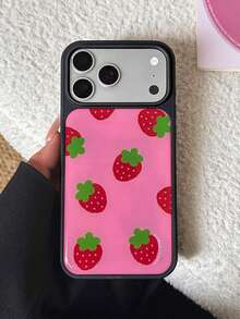 Korean Style 17 Pro Max Strawberry Phone Case Drip Glue Compatible With Apple Protective Cover Black Edge 16 Full Body Anti-Drop 15 Plus Girly 14/13/12 - Multicolor - View 2