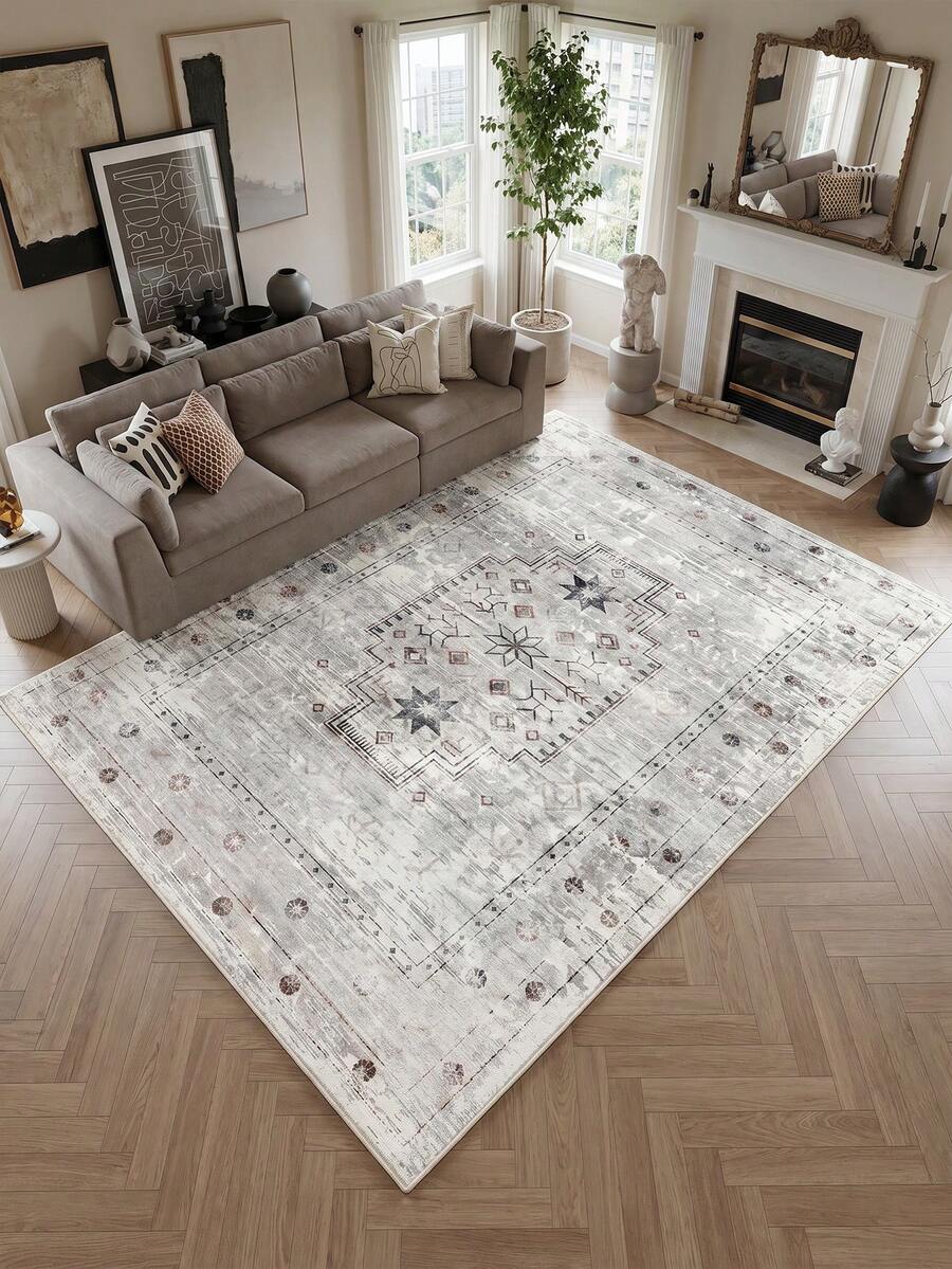 1 pieza Alfombra de sala de estar gris claro desgastada, adecuada para cocina, comedor, dormitorio, decoración de habitación festiva, interior/exterior, oficina, vestíbulo, felpudo antideslizante, alfombra de baño, pasillo, área de estudio y juegos
