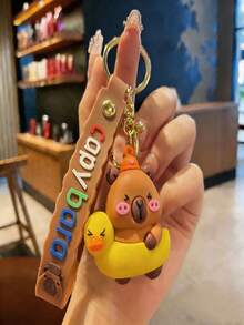 1pc Cute Capybara Cartoon Keychain, Adorable Silicone Plush Keyring, Suitable For Car, Bag, Vending Machine, Daily Wear, Great Gift For Friends - Multicolor - View 11