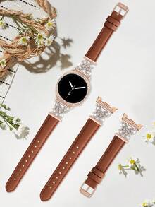 Galaxy Watch 8 錶帶 + 錶殼，1件鑲嵌立方鋯石金屬優雅錶帶 + 1件亮面風格（不含螢幕保護貼），適用 Galaxy Watch 8 40mm 與 44mm 錶殼，相容 Galaxy Watch 8 錶帶，可調節替換錶帶配件，適合男女運動錶帶 - 棕色玫金白鑽+殼 - 查看 7