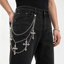 1pc Metal Pants Chain, Hip-Hop Luxury Style, Versatile Jeans Hanging Chain Accessory - Silver - View 1