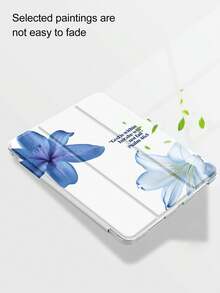 1 pieza Funda protectora de silicona plegable a prueba de golpes con patrón de letra de flor azul de dibujos animados exquisita y linda para tableta con ranura para lápiz, compatible con Samsung, admite suspensión/activación - Multicolor - Ver 3