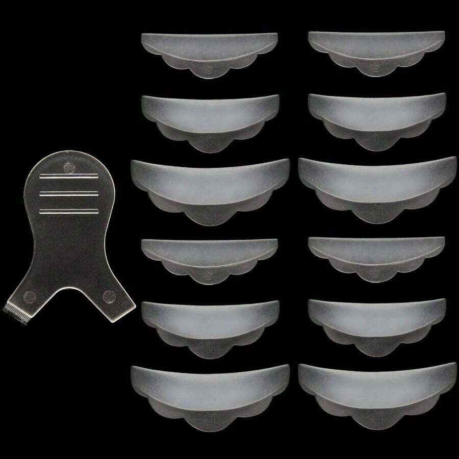 Silicone Eyelash Perming Set, include 6 Pairs Eyelash Perming Curler Silicone Pad and Lash Y Brush, 13 Pieces Totally - Transparente - Ver 1