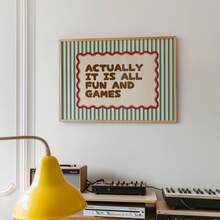 1 pieza "En realidad esto es solo un juego" Arte de pared en lienzo Póster de cita vintage horizontal, Impresión de diseño estético con borde en forma de abanico a rayas, Decoración divertida para cocina, dormitorio, apartamento, Pintura decorativa ecléctica para la habitación, Sin marco/Enmarcado/Pergamino colgante de madera - patrón - Ver 5