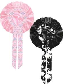 女士缎面印花睡帽，弹力缎面彩色印花睡帽，休闲居家日常护发睡帽，假日节日适用 - 多色 - 查看 5