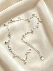 1pc S925 Sterling Silver Minimalist Cool Round Bead Pendant Anklet, Light Luxury Elegant Niche Ins Style Versatile Brightening Fresh Foot Jewelry, Women's Daily Party Beach Holiday Wear Atmosphere Foot Chain Gift - Beads - View 9