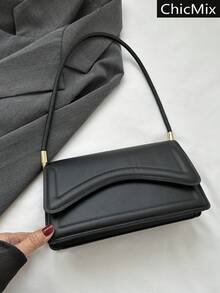 Bolso de hombro vintage sencillo y elegante asimétrico con tapa abatible de unicolor a - Negro - Ver 2
