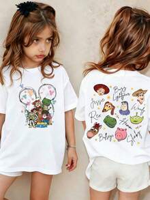 Disney Toy Story Characters Girls' T-Shirt 2-14Y Jessie Buzz Woody Rex Hamm Alien Print Casual Short Sleeve Kids Top Express Delivery - 白色 - 查看 1