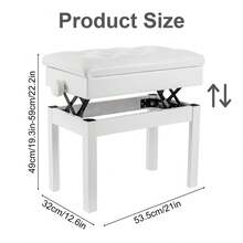 Height Adjustable Faux Leather Piano Stool With Storage - Blanco - Ver 2