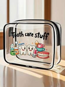 牙科用品字母印花 PVC 化妝包，拉鍊密封 PVC 旅行收納袋，化妝品與盥洗用品袋，適合男女成人，便攜式化妝盒，適合母親、老師、護士，辦公室禮品袋，學校與度假旅行必備 - 彩色 - 查看 1