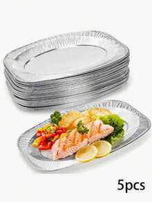 Silver Oval Aluminum Foil Baking Tray, Suitable For Air Fryer, Grill, Oven, BBQ, All-Season Use, Air Fryer Accessory, Easy Clean Baking Tray, Multi-Purpose Cooking Dish, For Heating, Storage, Outdoor BBQ, Birthday Party - B - View 7