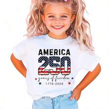 Girls' 4th Of July Outfit, Cute 4th Of July T-Shirt, Matching Family Set, 100% Cotton Patriotic Crew Neck T-Shirt For Young Women, Vintage Family T-Shirt - 黑色 - 查看 1