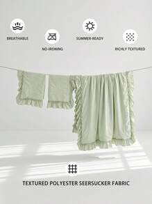 Veyra Day 2/3 Pcs Princess Style Bedding Set 100% Polyester 3D Cut Flower Ruffle Duvet Cover No Insert All Season Modern Ruffled Duvet Cover With 1/2 Pillowcases - Green - View 3