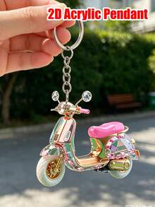 2D Acrylic Motorcycle Keyring, Cute Flat Electric Scooter Keychain, Fashion Bag Charm/Car Key Accessory, Daily Decorative Gift, Suitable For Backpack, Wallet, Phone, Earphone, Car Hanging Ornament, Unique Birthday Gift, Party Gift, Back To School Gift, Teacher's Day Gift - E - View 2