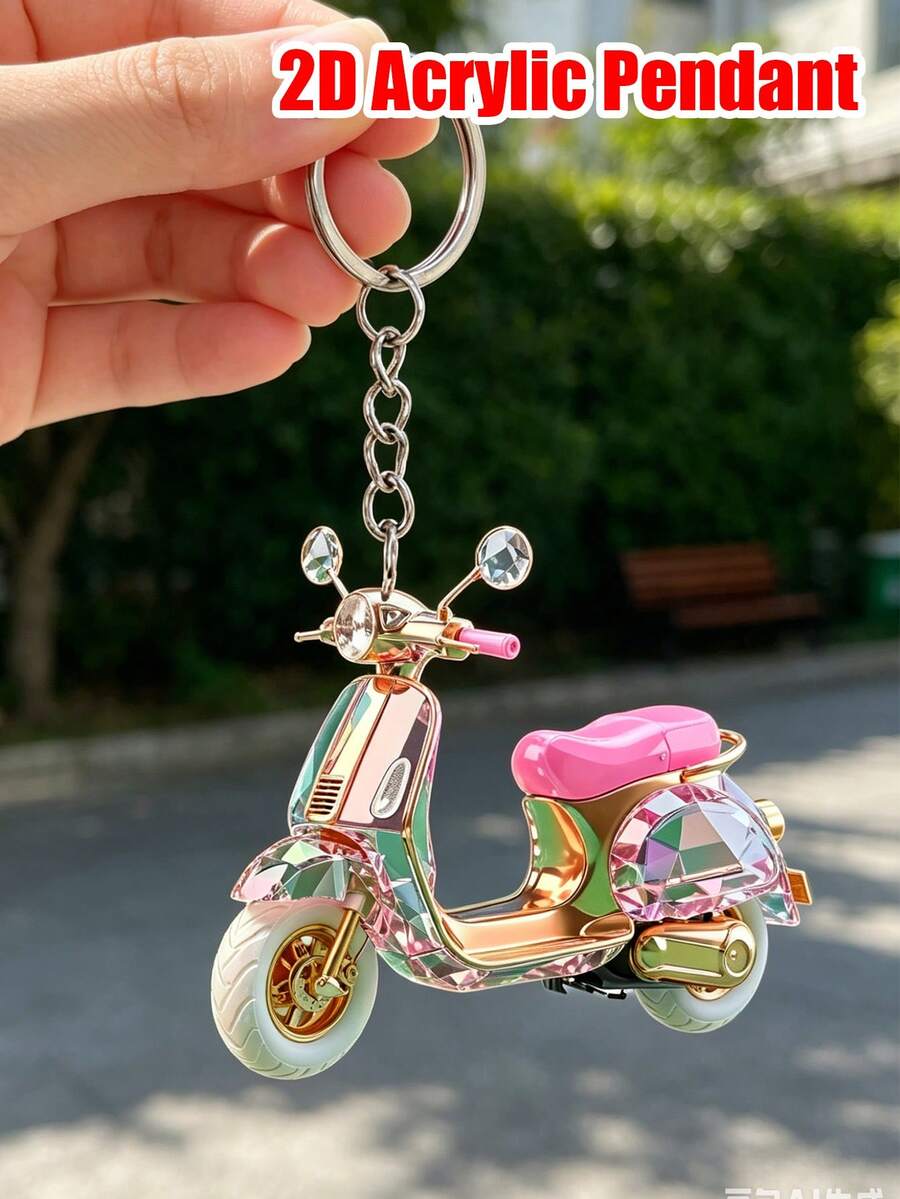 2D Acrylic Motorcycle Keyring, Cute Flat Electric Scooter Keychain, Fashion Bag Charm/Car Key Accessory, Daily Decorative Gift, Suitable For Backpack, Wallet, Phone, Earphone, Car Hanging Ornament, Unique Birthday Gift, Party Gift, Back To School Gift, Teacher's Day Gift