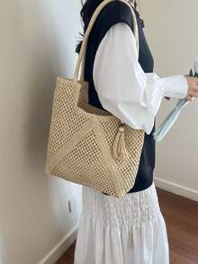 Fashionable Large Capacity Woven Women's Tote Bag - Beige - View 3