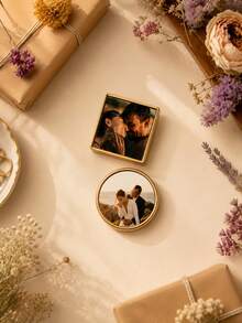 1pc Customized Photo Brooch, Personalized Photo Pin, Custom Memorial Photo Lapel Pin, Heart Round Square Shapes Jewelry - Multicolor - View 5