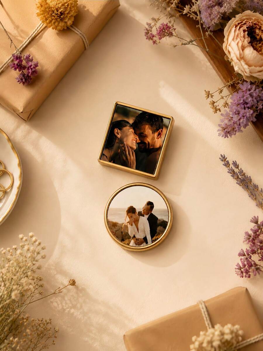 1pc Customized Photo Brooch, Personalized Photo Pin, Custom Memorial Photo Lapel Pin, Heart Round Square Shapes Jewelry - Multicolor - View 1