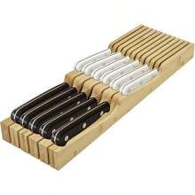 Knife Drawer Organizer Bamboo In-Drawer Knife Block Organizer Kitchen Steak Knives Holder Organizer For Drawer 11 Knives Slots 11 Knives Slots - Variant - View 9