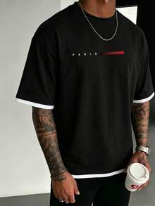 Men's Casual Everyday Simple Printed Round Neck Short Sleeve T-Shirt, Summer - Black - View 3