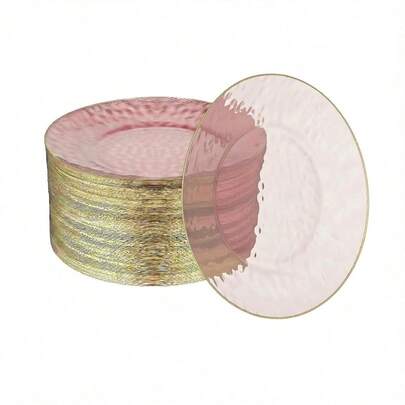 R-Kay Paquete de 100 Platos de Plástico Rosados - Platos de Postre de Plástico Rosado y Dorado con Borde Dorado Martillado de 6.25 PULGADAS Resistentes, Duraderos y Extra Reforzados Desechables - Platos de Aperitivos Desechables para Todas las Ocasiones