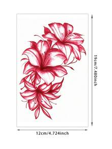 1pc Red Gradient Hand-Drawn Lily Pattern Temporary Tattoo Sticker, With Realistic Tattoo Design. Suitable For Travel, Music Festivals, Games, Graduation Gifts. Lasts For 3-5 Days. - Red - View 6