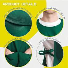 1pc Polyester Shoemaker Apron With Pockets, Unisex Sleeveless Solid Color Apron, 4 Adjustable Side Ties, Durable Professional Work Apron, Suitable For Supermarket, Restaurant, Barbershop, Nurse, Home Use - Multicolor - View 5