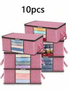 1/3/6/10pcs Foldable Home Clothing Storage Bags, Home Organization Bags Suitable For Clothes, Quilts, Sweaters, Bedding, Bedroom, Pillows And Closet Organization And Storage,Dorm Room - Pink - View 6