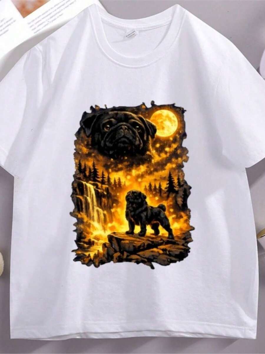1 Pcsplayeras De Mujer 2026 Funny Moon Pug Howling T Shirt Men Women Dog Lover T-Shirt Casual Soft Fitness Summer Short Sleeve Tshirt Comfortable Clot - White - View 1