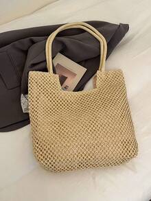 Fashionable Large Capacity Woven Women's Tote Bag - Beige - View 9