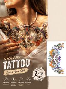 Waterproof Lady Temporary Tattoo Sticker For Women, Colorful Chicano Chest Fake Tattoo, Long Lasting Body Art For Collarbone Chest Shoulder - Multicolor - View 9