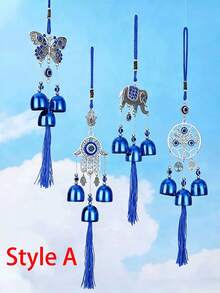 1pc Turkish Blue Evil Eye Wind Chime, Metal Bell Hanging Decor, Multi-Purpose Home Wall Door Car Decoration, Lucky Blessing Traditional Amulet, Hook Sold Separately - Multiple Styles - View 10