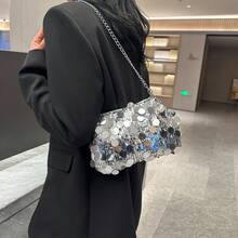 時尚彩色亮片長方形女款包款 新式個性化百搭拉鍊斜背包 小眾設計鏈條晚宴包 因光線和角度，實際產品與圖片之間可能存在輕微色差 輕量迷你包、鏈條包、手提包、水桶包，適合年輕女孩、學生和上班女性，適用於辦公室、校園、日常通勤、戶外活動、旅行和觀光，包身由高品質材料製成 - 銀色 - 查看 10