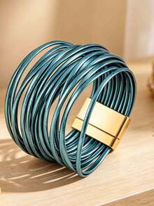 Bohemian Style PU Leather Multi-Layer Women's Bracelet For Outfit Matching - Blue - View 3