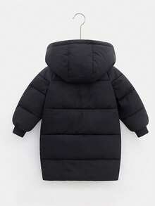 Young Boy Winter Warm Hooded Mid-Length Coat, Suitable For Boys And Girls Of All Ages - Black - View 4