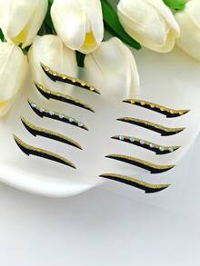 1pc Yellow And Black Rhinestone Eyeliner Face Decoration Sticker, Diamond Eyeliner Sticker, Reusable Eyeliner Sticker, Easy To Use, Suitable For Women's Makeup And Eye Decoration - 彩色 - 查看 6
