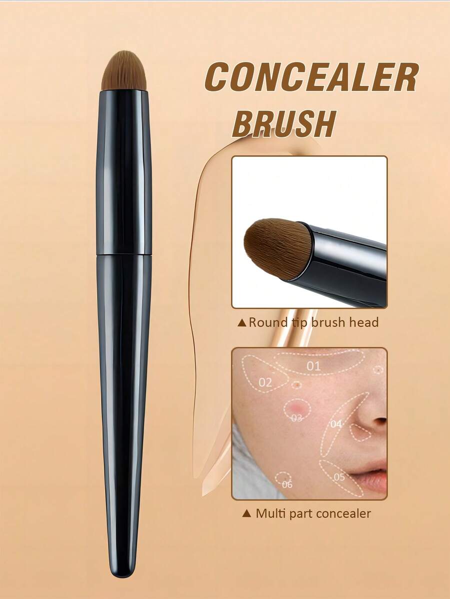 1 pieza Brocha de maquillaje corrector de precisión con punta suave y esponjosa tipo dedo - Cubre expertamente acné, ojeras y manchas - Mango de agarre cómodo, cerdas sintéticas para todo tipo de piel - Ideal para aplicación de maquillaje detallada - Negro - Ver 1