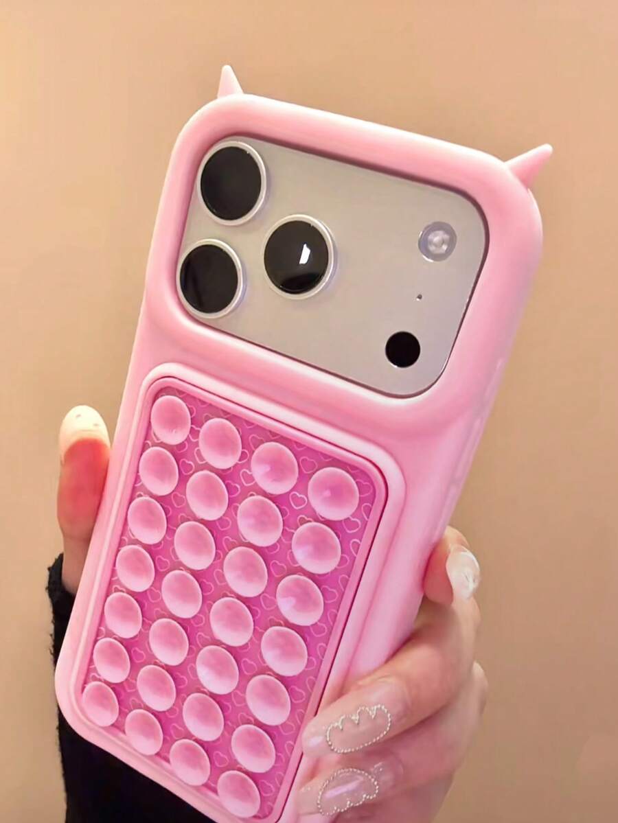 創意設計拼色可愛粉色吸盤矽膠手機殼,適用 17 Pro Max、新款 Apple 16 Plus、15 Pro、14/13,韓系清新女性保護殼 - 粉色 - 查看 1