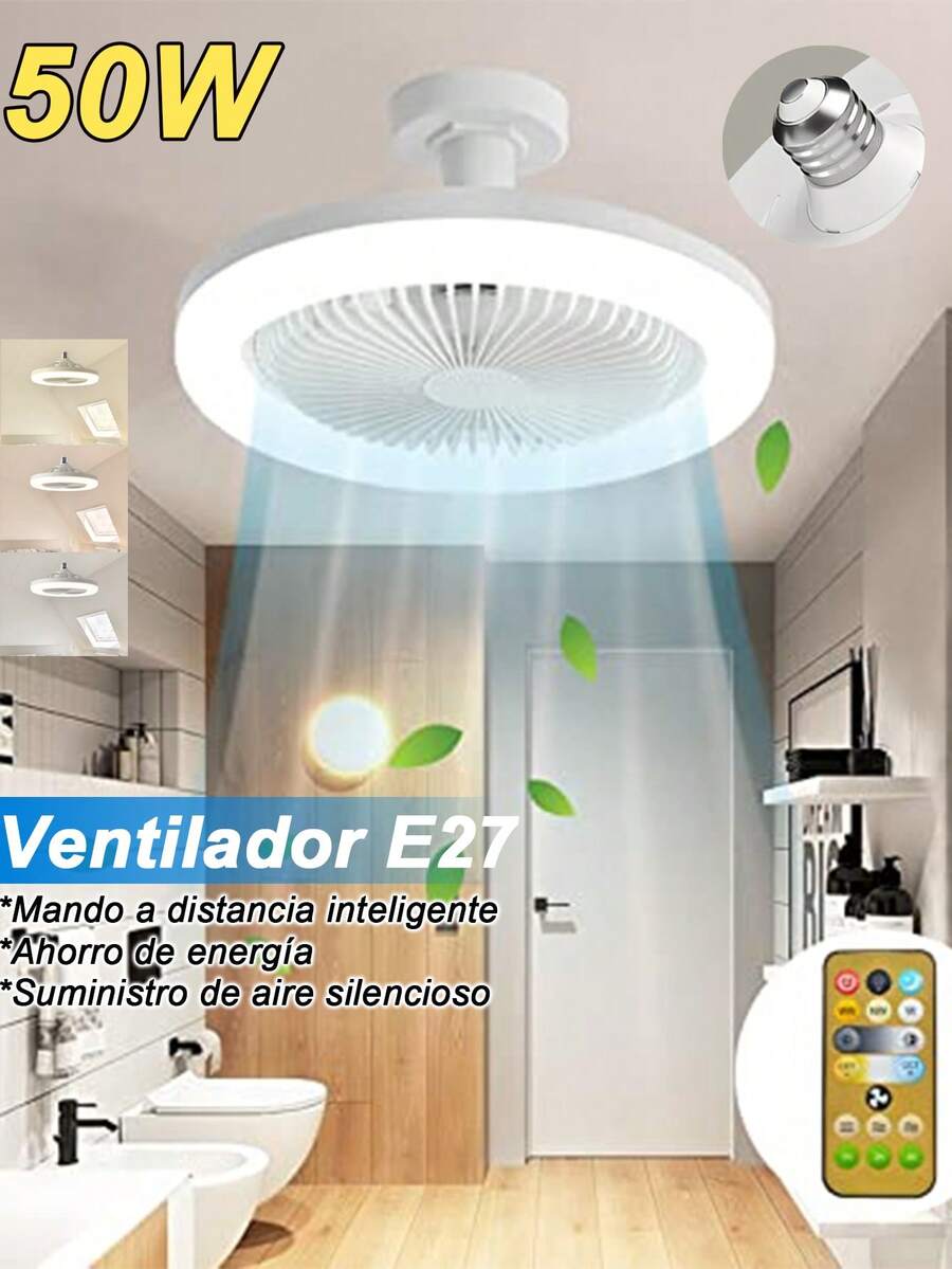 50W Lampara Ventilador,  Foco Led Ventilador Abánico Techo, Ventilador De Techo E27/110V con control remoto,Lámpara Silenciosa Con Control Remoto Ventiladores Luces , lámpara de ventilador para habitación, salón, comedor, dormitorio