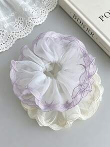 1件裝 柔紫色刺繡蕾絲 純白色 大號優雅全包髮圈 女用 - 彩色 - 查看 2