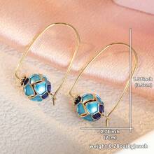 Luxury Enamel Lotus Long Earrings For Women, Deep Blue Glazed 3D Flower, Daily Vacation Party Atmosphere Accessory - Multicolor - View 2