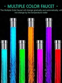 1pc 7-Color LED Faucet Nozzle, LED Light Color Changing, Water Flow Powered, For Kitchen And Bathroom - Silver - View 8
