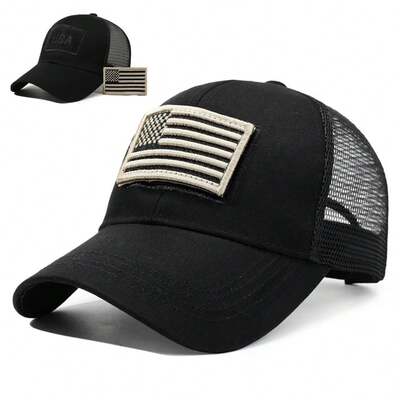 1PC Hook And Loop Flag Casual Mesh Patchwork Decorative Baseball Cap Summer Outdoor Travel Vacation Sun Hat