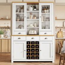 Multifunctional Tall Cabinet For The Home, With Anti-Tip Device, Freestanding Unit For Kitchen And Living Room, Glass Door, Metal Handles And Soft-Close System, Removable Wine Rack, White - White - View 2