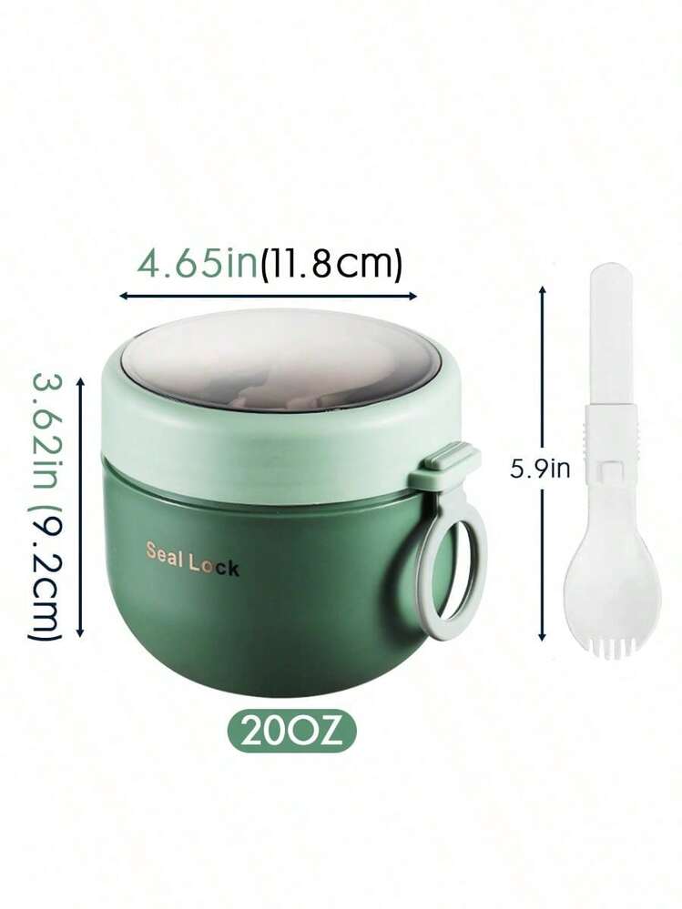 Meoky 20oz Wide Mouth Oatmeal Cup Set With Spoon And Silicone Handle, Portable Food Container With Lunch Box And Insulated Bag, Suitable For Travel And Daily Meal Prep Breakfast Cup - Plastic Inner Liner - Green (with Spoon) - View 2