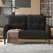 Sofá de dos plazas de pana con acolchado confortable, respaldo alto y bolsillos laterales, patas metálicas, bolsillos laterales integrados, suavidad acogedora y soporte óptimo, perfecto para espacios de relajación en la oficina en casa. - Gris - Ver 5