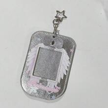 7.5*9.5cm Girly Style Leather Angel Wings Bow Card Slot Card Holder ID Photo Keychain 3 Inch Card Holder - A - View 9